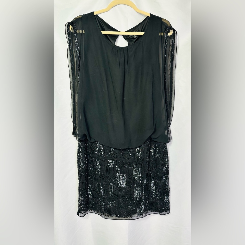 Vintage Aidan Mattox Black Beaded and Sequin Party Dress Gatsby Evening Party